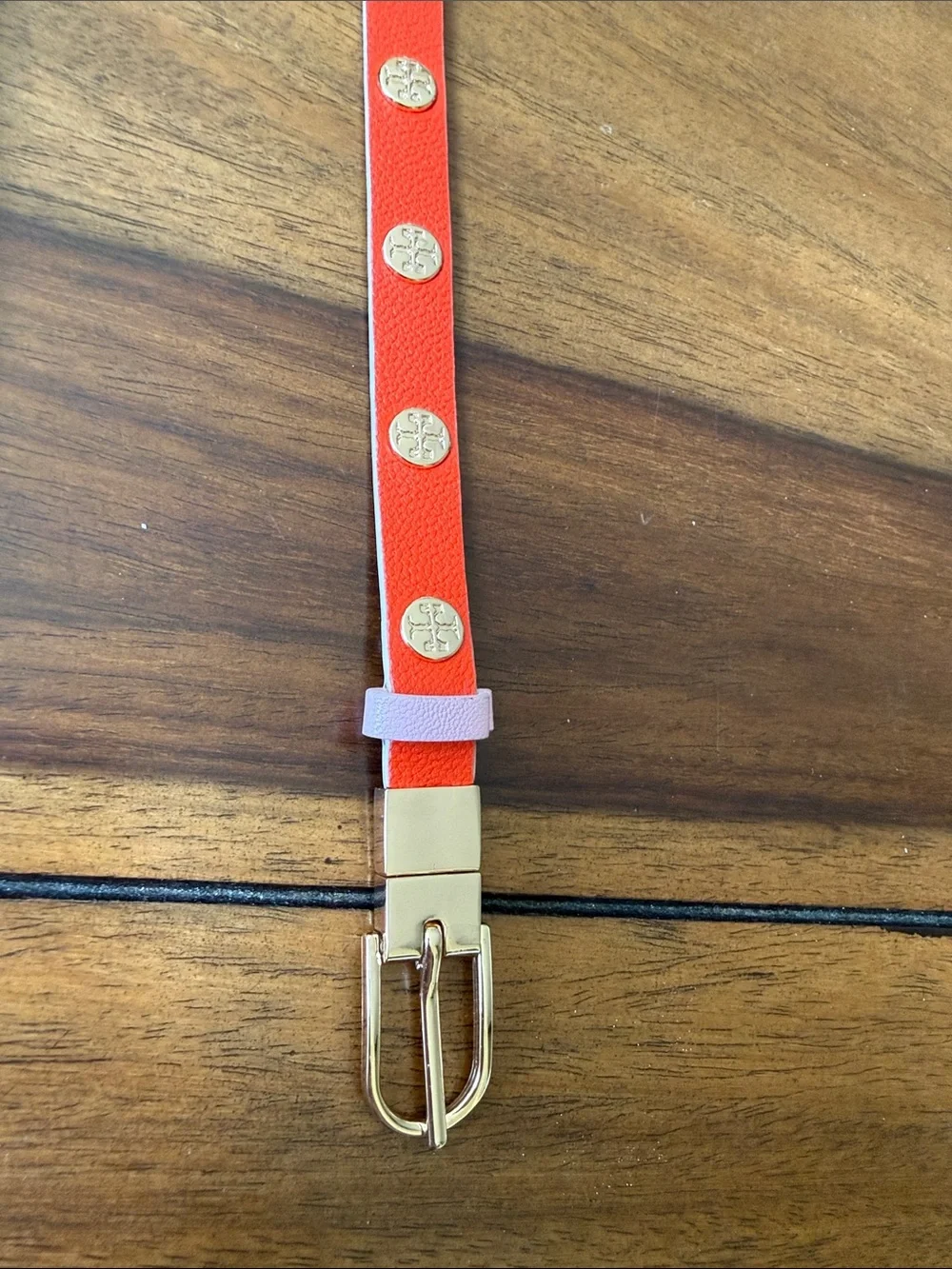 Tory Burch Reversible Double Wrap Leather Logo Stud Bracelet Orange Blue w/ Box
